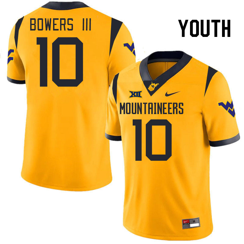 Youth #10 Trey Bowers III West Virginia Mountaineers College 2024 New Uniforms Football Jerseys Stit